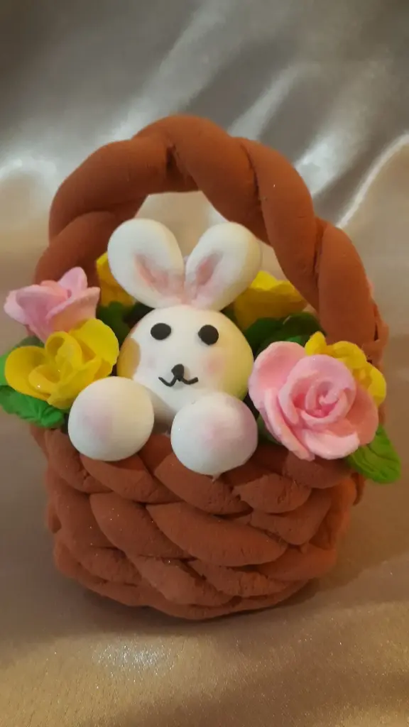 Basket rabbit (clay art)gift.bit
